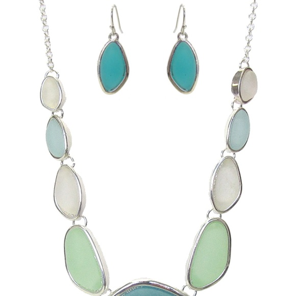 Sealife Sea Glass Link Drop 18″ Pendant Necklace E - Picture 2 of 2